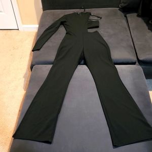 PRETTYLITTLETHING Black One Shoulder Cut Out Jumpsuit-Used